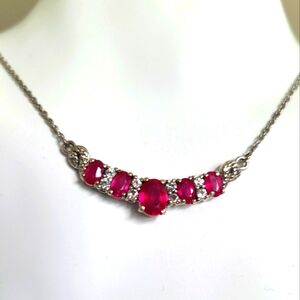 STUNNING Vintage 925 Sterling Silver Ruby Cluster Crystal Strand Necklace